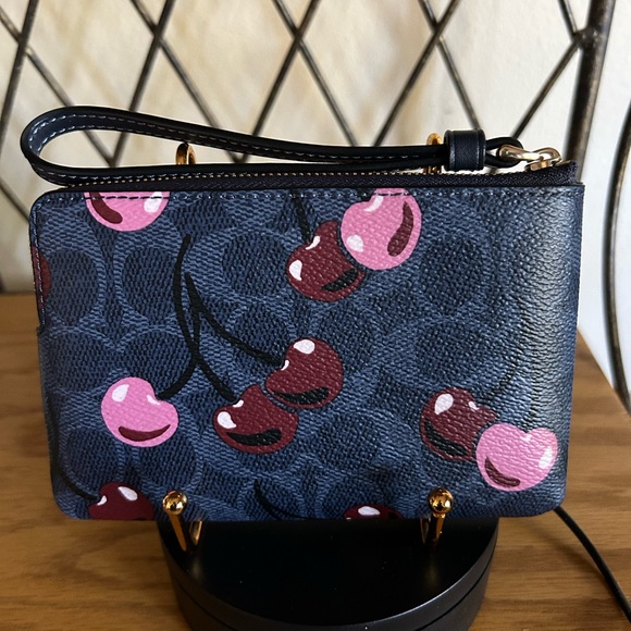 Coach Blue Cherry Print Wristlet - Picture 3 of 6